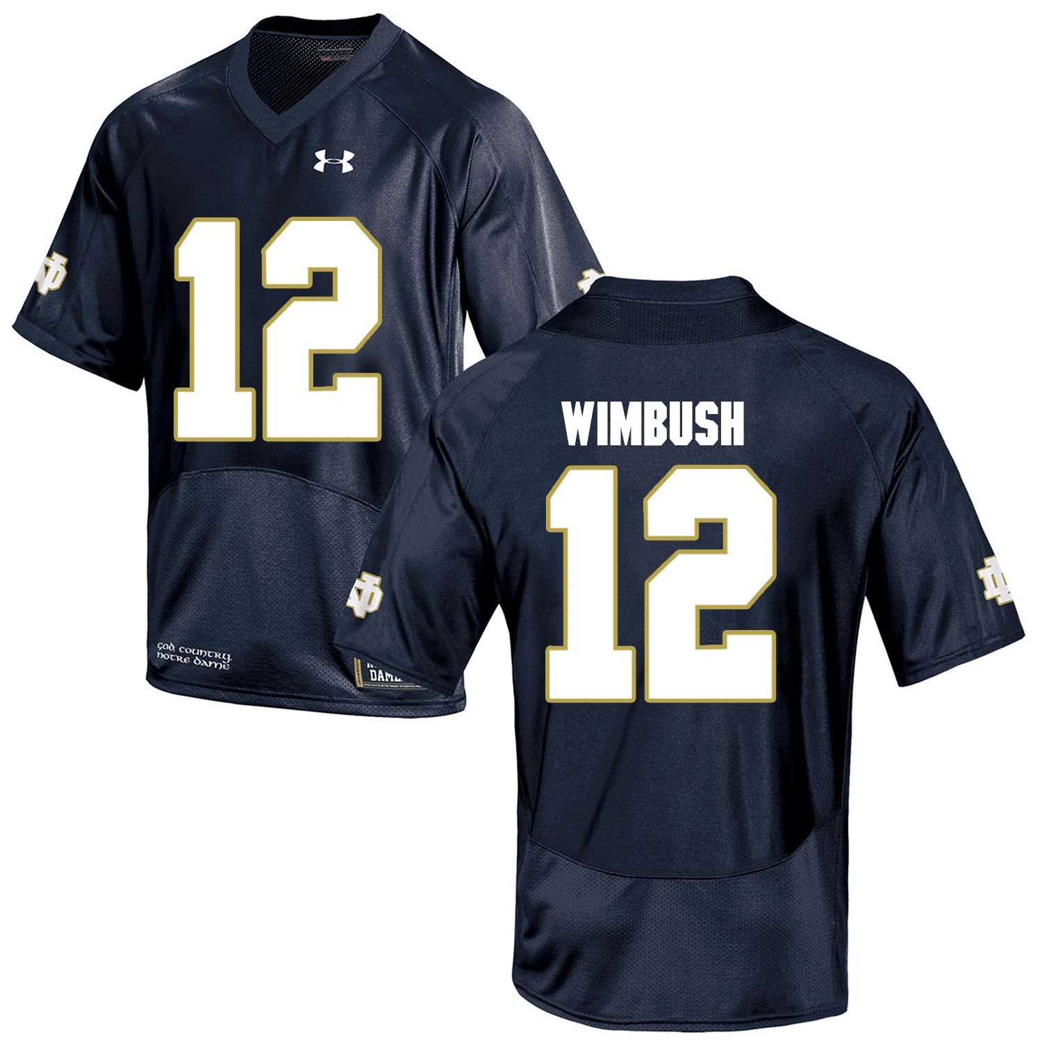 Men Norte Dame Fighting Irish 12 Wimbush Navy Blue Customized NCAA Jerseys